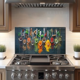 DAIFURONGE Spice Tempered Glass Backsplash For Kitchen Behind Stove,Stove Backsplash Top Cover,Easy to Clean Glass Splashback, Sink Cover Splash Guard,Home Kitchen Wall Decor (30"x16"(76.2x40.64cm))