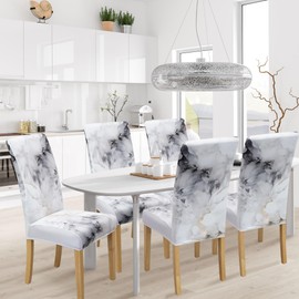 BIETYONE Dining Chair Cover,Dining Room Chair Covers Set of 4,Stretch Kitchen Chair Cover,Washable Dining Chair Cover,Parsons Chair Slipcovers Protective,for Home,Restaurant,Banquet(Marble White)