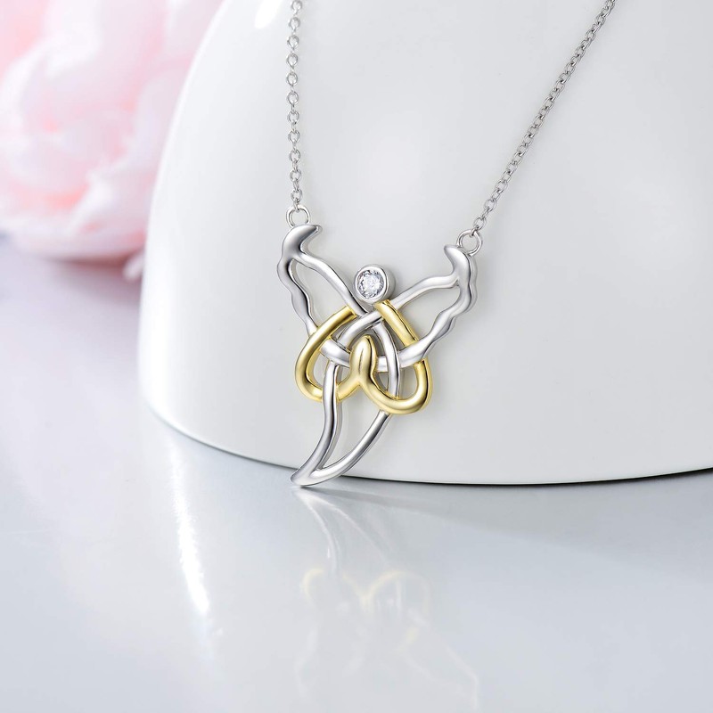 SIMONLY Celtic Knot Angel Pendant Necklace 925 Sterling Silver Celtic