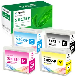 Remanufactured SJIC35P Ink Cartridge SJIC35P MBK C M Y Ink Pack Compatible with Eps ColorWorks CW-C6000Au C6000Pu C6500Au C6500Pu Color Inkjet Label Printer (Black/Magenta/Cyan/Yellow, 4-Pack)