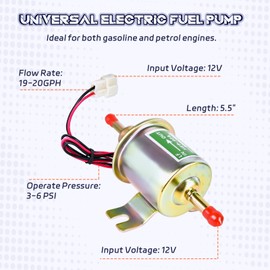 Osakesukar 12V Universal Electric Fuel Pump, Low Pressure 2.5-4 PSI Inline Fuel Transfer Pump for Gas Diesel Carburetor, Lawn Mower, Boat, Truck & Generators - Fit For Carter HEP-02A Replacement