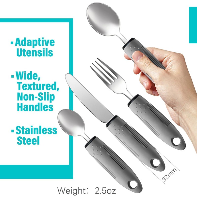 Adaptive Utensils, Adaptive Utensils 4pcs for Hand Tremors,Elderly, Arthritis,Parkinsons-Built Up