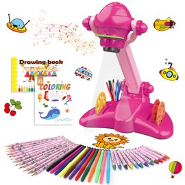 Hoarosall Hoarosall Drawing Projector for Kids, Art and Craft Kit, Toys for Girls Aged 3+, Drawing Supplies, Including Colored Pencils, Crayons, Coloring Books, Gift for 3+ Year Old Girls (Rose Red)