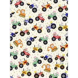 Fun Flannel- Tractors Off White Flannel Fabric 1 Yard