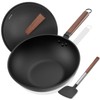 Todlabe Carbon Steel Wok, 13-Inch, Pre-Seasoned, Non-Stick, with Lid and