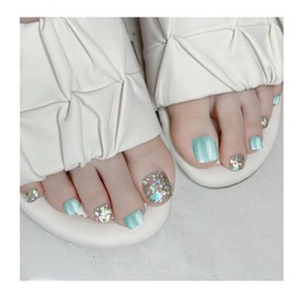 Foot Nail Tips 24 Pcs False Foot Nails Cat Eye Solid Color Glitter Reusable Easy Installation Pedicure Summer Nail Gel Nail Tips (JZ-193)