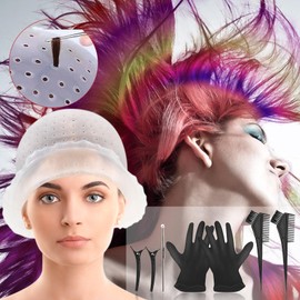 Punched Silicone Highlight Caps, 8Pcs Reusable Highlighting Caps with Holes & Hooks Salon Hairdressing Dyeing Staining Tools for Women Men Color Hair