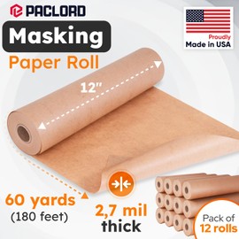 Paclord 12" x 60 Yards (180 feet) Masking Paper Roll (Pack of 12) - Made in USA General Purpose Masking Paper for Painting - Painters’ Protection from Splatter and Overspray