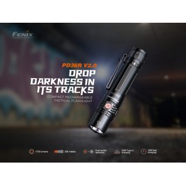 Fenix PD36R V2.0 Tactical Flashlight, 1700 Lumen USB-C Long Throw Rechargeable EDC Work Police Duty Patrol Search and Rescue, Emergency with LumenTac Organizer