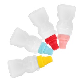 Mobestech 4pcs Mini Bear Shaped Seasoning Bottles Refillable Spice and Vinegar Containers for Sauce Dressing and Condiments Portable Kitchen Supplies Red Yellow Blue and Pink