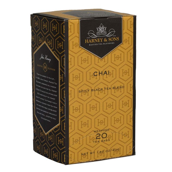 Harney & Sons Chai Tea | 20 Wrapped Tea Bags of Black Tea w/ Cardamom, Vanilla, Cinnamon, and Ground Cloves