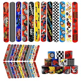 Mienocol 24 PCS Race Car Slap Bracelets Wristband Slap Bands,Butterfly Party Snap Band Bracelets for Kids Racing Theme Party Bag Filler,Birthday Party Favors Classroom Prizes Xmas Gifts