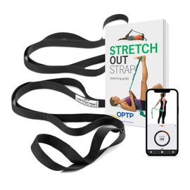 OPTP The Original Stretch Out Strap XL with Exercise Book, USA Made Stretch Out Straps for Physical Therapy, Yoga Stretching Strap or Knee Therapy Strap - Ten Loops, 7'5" Strap