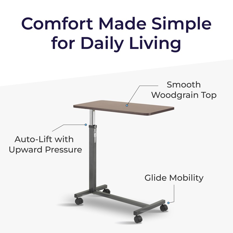 Drive Medical Overbed Table with Wheels - Secure Height Adjustment