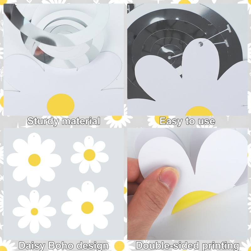 30 PCS Daisy Flower Hanging Swirls White Daisy Foil Swirls