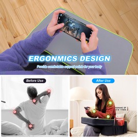 Reading Pillow for Gaming, Soft Lap Desk Pillow for Adult, Extra Large Arm Rest Ergonomic Couch Gaming Pillow with Side Pockets, Reading Pillow for Sitting in Bed/Laptop/Floor/Sofa