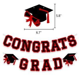 Congrats Grad Banner Graduation Party Banner Decoration Hanging Garland High School College Backdrop Supplies Red