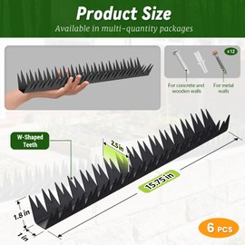 Anti Climb Spikes for Outdoor Walls, Garden Fences, Metal Fence Spikes Animal Deterrent, Anti Bird Spikes Deterrent for Outside, Spike Strips for Animals, Thieves, Intruders, 6Pcs, Covering 94.5 in