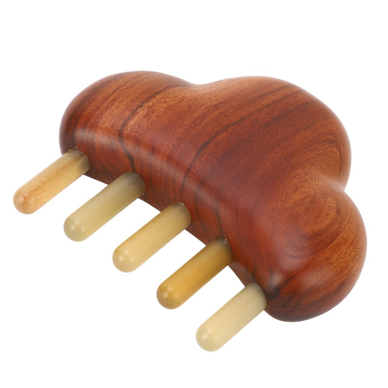 Sandalwood Massaging Comb Lotus Ox Horn Shape Reduce Pressure Wide