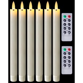 Homemory Waxy Flameless Taper Candles with Remote Timer Dimmer, LED Candlesticks Flickering, Battery Operated Window Candles, 9.6 Inches for Christmas Wedding Celebration Decor, Ivory, 6 Pcs