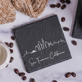 Blue Ridge Mountain Gifts - San Francisco CA Skyline Coasters, Set of 4 - San Francisco California Souvenir, Slate Coasters with Minimalist Skyline, Housewarming Gift for Friends, Family, & Neighbors