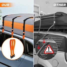 6 Car Door Hook Straps with Double Loops - Universal Roof Rack Straps for Secure Cargo, No Roof Rack Needed, Heavy-Duty Waterproof Design, Compatible with Most Cars(Orange)