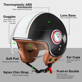 Comrider Half Face Moped Helmets for Men, Open Face Motorcycle Helmet for Adults, 3/4 Retro Vespa Helmet, Classic Vintage Motorcycle Helmet for Women, DOT Approved