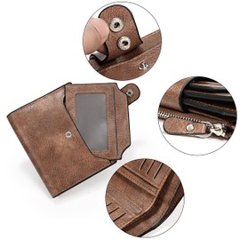 UTO Ladies Purse RFID Blocking Wallets for Women Snap Closure Photo ID Window Zipper Coin Pocket Removable Card Holder Brown