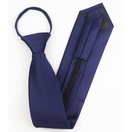 Corbata con cierre para hombre, diseño de cuadros sólidos, a rayas, Azul Marino Sólido, Talla única