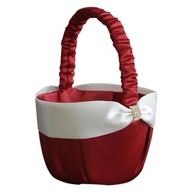 Bridal Satin Basket Flower Girl Red and WhiteBasket Ring Bearer Basket for Wedding Party Decoration