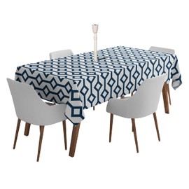 Vargottam Indoor/Outdoor Tablecloth 58x82 Inch RectangleTablecloth with Umbrella Hole and Zip- Waterproof Patio Table Cloths- Table Covers for Backyard Rectangular Table- Navy Blue