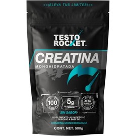 Creatina Monohidratada Micronizada Alta Pureza | 100 Servicios 5gr por porcion | Sin Sabor | Creatina Testo Rocket Polvo 500 gr | Pre entreno, Pre workout y Post