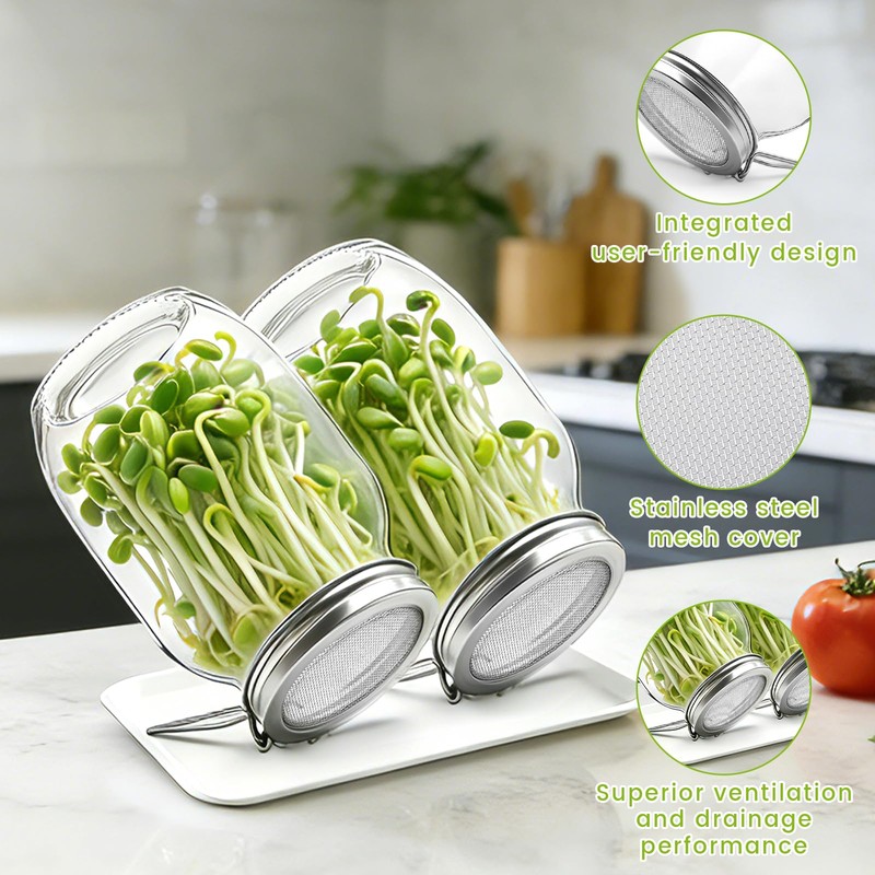 2 Pack Sprouting Lids for Wide Mouth Mason Jars, Reusable
