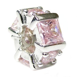 Sterling Silver Hexagon Cubic Zirconia October Synthetic Birthstone European Style Bead Charm