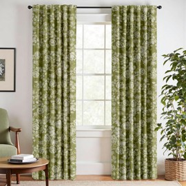Sage Green Linen Curtains Semi Sheer Curtain 84 inches Long for Living Room Bedroom, Light Filtering Noise Reducing Farmhouse Drapes Floral Curtains 2 Panels 3-in-1 Rod Pocket/Back Tab/Ring Hooks.