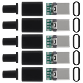 5 Pack USB C Connector - USB 3.1 24Pin Male Plug Port Type C Connector for Cable Repair - Solder Adapter with PCB Board - Black Housing
