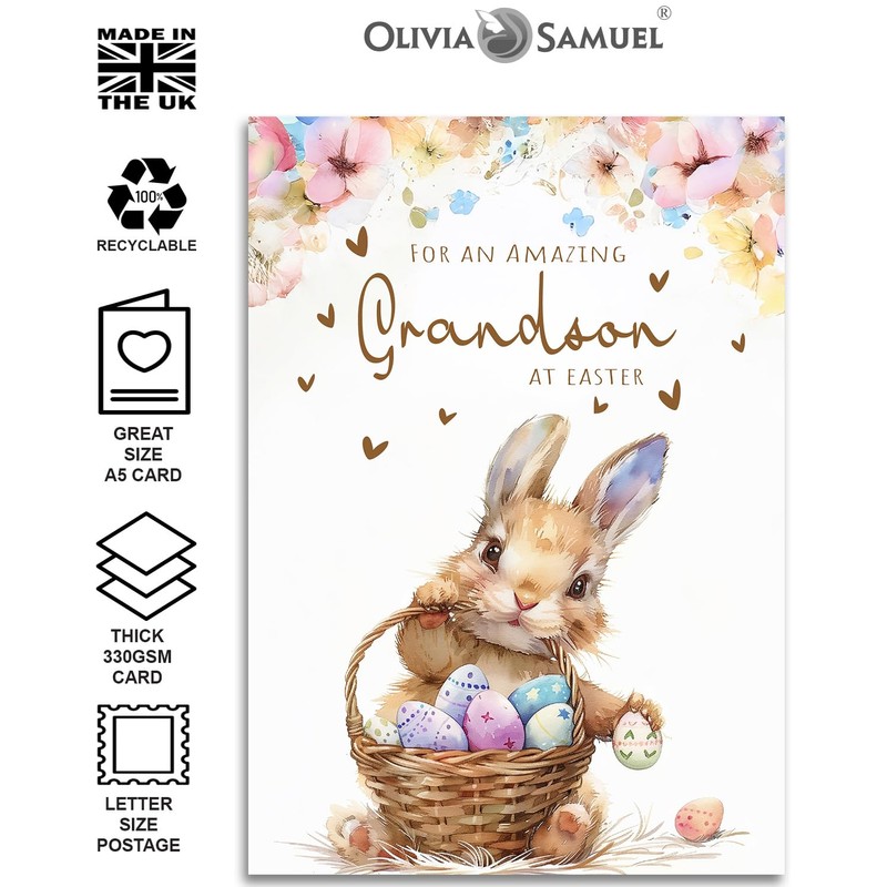 Grandson Easter Card - Bunny with Easter Eggs Design -
