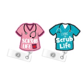 Scrub Life CNA 2pack Badge Reels Retractable Funny Cute Badge Holder with Badge Reel ID Clip Name Tag Card Tag Card Badge Clip Acrylic Accessories Gifts Nurse