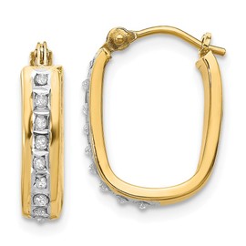 14k Gold Diamond Fascination Squared Hinged Hoop Earrings
