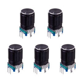 BOJACK EC11 Audio Digital Potentiometer 360 Degree 5 Pin Rotary Encoder Code Switch Potentiometer with Button Cap (Pack of 5)