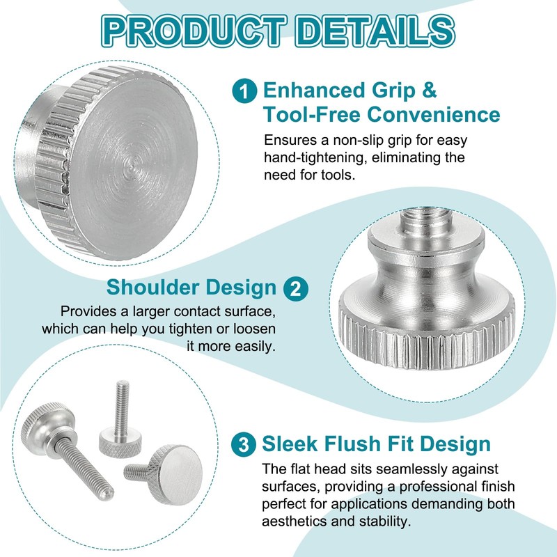 sourcing map M4x30mm Knurled Thumb Screws, 304 Stainless Steel Diamond