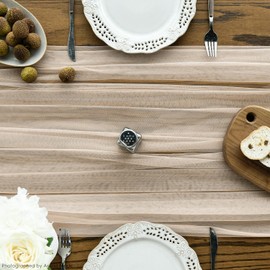 Artoid Mode Peach Gauze Table Runner 120 Inch 10FT, Seasonal Sheer Chiffon Cheesecloth Kitchen Dining Holiday Birthday Table Decor for Home Party