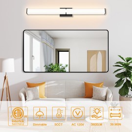 NOVELUX 39.96Inch 3600LM Bathroom Light Fixtures 5CCT Optional, Black Modern LED Vanity Light for Bathroom Clear Shade, Dimmable Bathroom Lighting Fixtures Over Mirror - ETL Listed