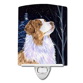 Caroline's Treasures SS8375CNL Starry Night Australian Shepherd Ceramic Night Light Compact, UL-Certified, Ideal for Bedroom, Bathroom, Nursery, Hallway, Kitchen, 6x4x3, Multicolor