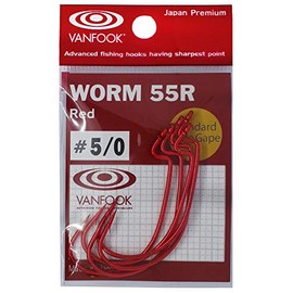 VanFook Worm 55R Devil Offset Hooks Worm Red #5/0 Pack of 5