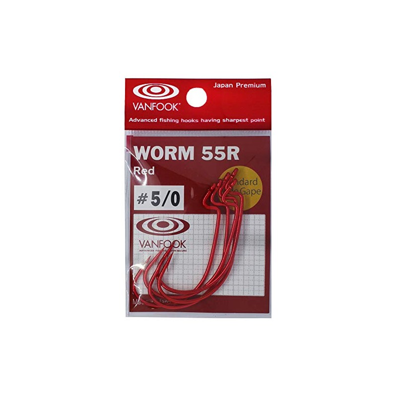 VanFook Worm 55R Devil Offset Hooks Worm Red #5/0 Pack