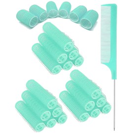 TPZORJX 37 Stück manuelle Lockenwickler, selbstklebend, für Salon, Friseursalon, Rattenschwanzkämme, DIY-Lockenwickler, mit Stahlnadelspitzenkämmen (grün)