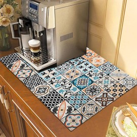 Mandala Boho Dish Drying Mats For Kitchen Counter Dryer Coffee Maker Bar Mat Table Countertop Pot Rubber Spill Pad (C Style, 23.6×15.7)