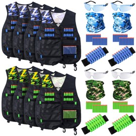 Sosation 8 Sets Tactical Vest Kit Compatible with Nerf Party Favor, Face Mask Wrist Ammo Holder Toy Gift (Green and Blue)
