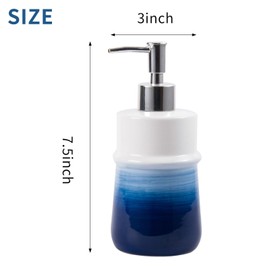 Navy Blue Ceramic Soap Dispenser for Kitchen, Refillable Hand Dispenser with Rust Proof Stainless Steel Pump, 12Oz Lotion Dispenser Bathroom for Dish Soap, Hand soap.